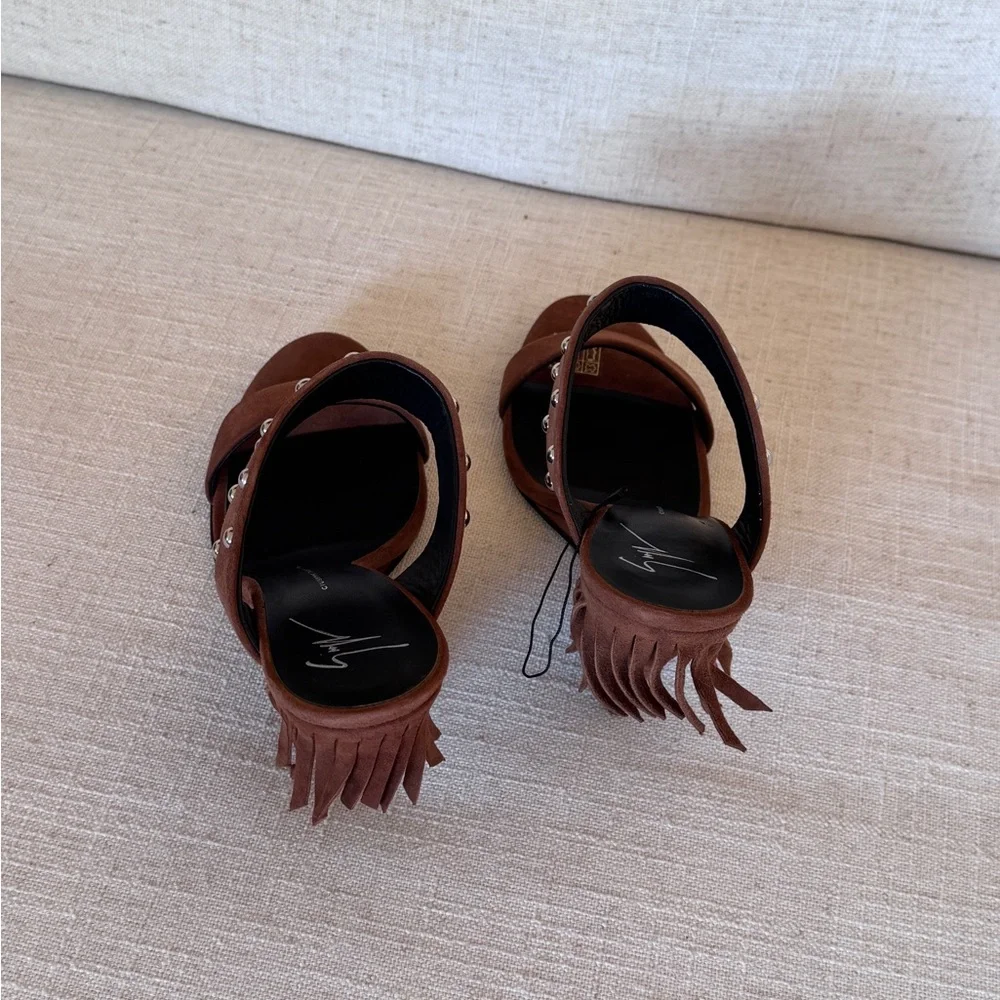GIUSEPPE ZANOTTI Women’s Brown Suede Fringe Wedge Sandals‎ Size 41